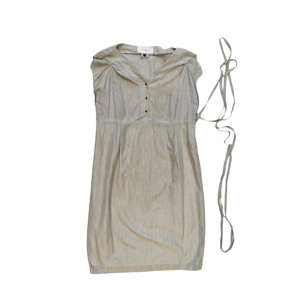AMBALI Paris Dress US Size 10 Striped Pleated Taupe White Made in France Size 42 - Picture 5 of 12